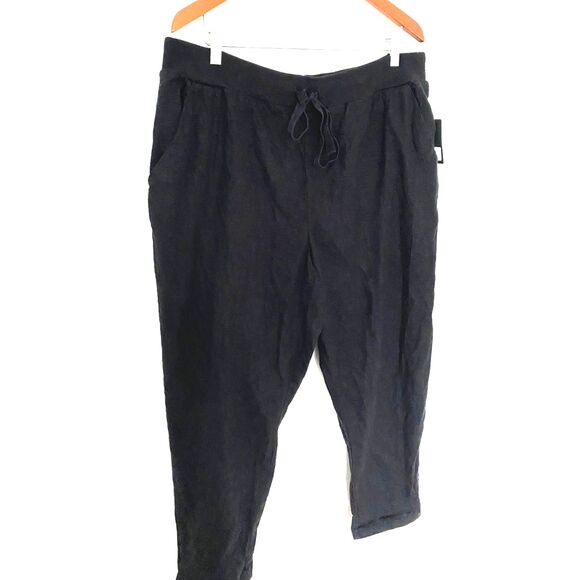 NWT Lucky Brand Black Linen Blend Utility Drawstring Pull-Up Pants Sz XL - Picture 2 of 10